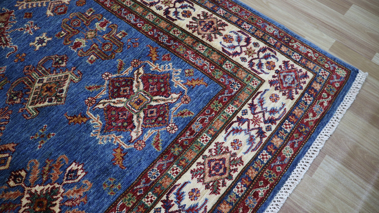 6x9 ft Blue Oriental Area Rug, Afghan Hand Knotted Wool Traditional Rectangle Carpet, Rugs For Living Room, Bedroom Rug, Dining Table Rug