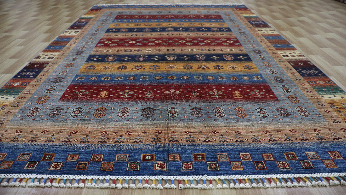 6x9 ft Gabbeh Area Rug, Blue Afghan Hand Knotted Wool Traditional Rectangle Carpet, Rugs For Living Room, Bedroom Rug, Dining Table Rug