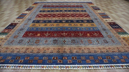 6x9 ft Gabbeh Area Rug, Blue Afghan Hand Knotted Wool Traditional Rectangle Carpet, Rugs For Living Room, Bedroom Rug, Dining Table Rug