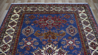 6x8 ft Oriental Area Rug, Blue Afghan Hand Knotted Wool Traditional Rectangle Carpet, Rugs For Living Room, Bedroom Rug, Dining Table Rug