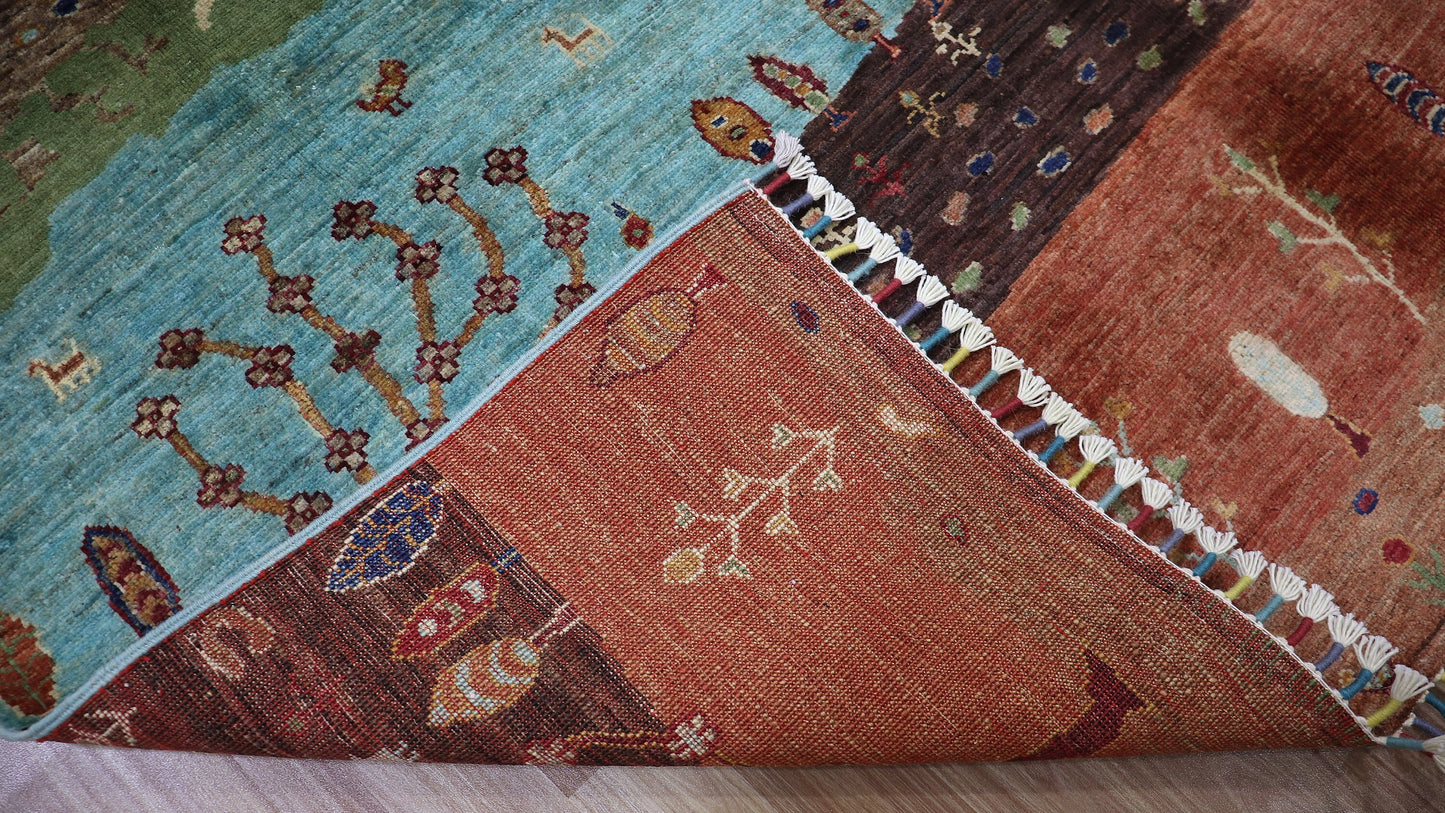 6x8 ft Gabbeh Landscape Area Rug, Afghan Hand Knotted Wool Traditional Rectangle Carpet, Rug For Living Room, Bedroom Rug, Tribal Design Rug