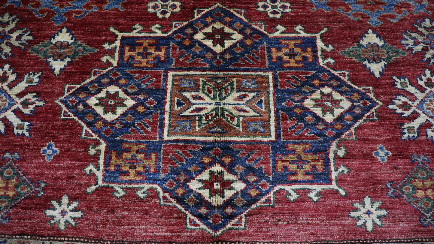 6x8 ft Oriental Area Rug, Red Afghan Hand Knotted Wool Traditional Rectangle Carpet, Rugs For Living Room, Bedroom Rug, Dining Table Rug