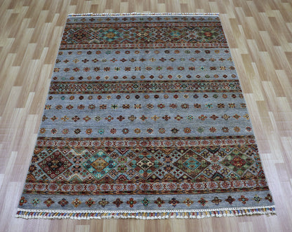 5x7 Ft Tribal Area Rug, Gray Afghan Hand Knotted Wool Traditional Rectangle Carpet, Rugs For Living Room, Bedroom Rug, Dining Table Rug