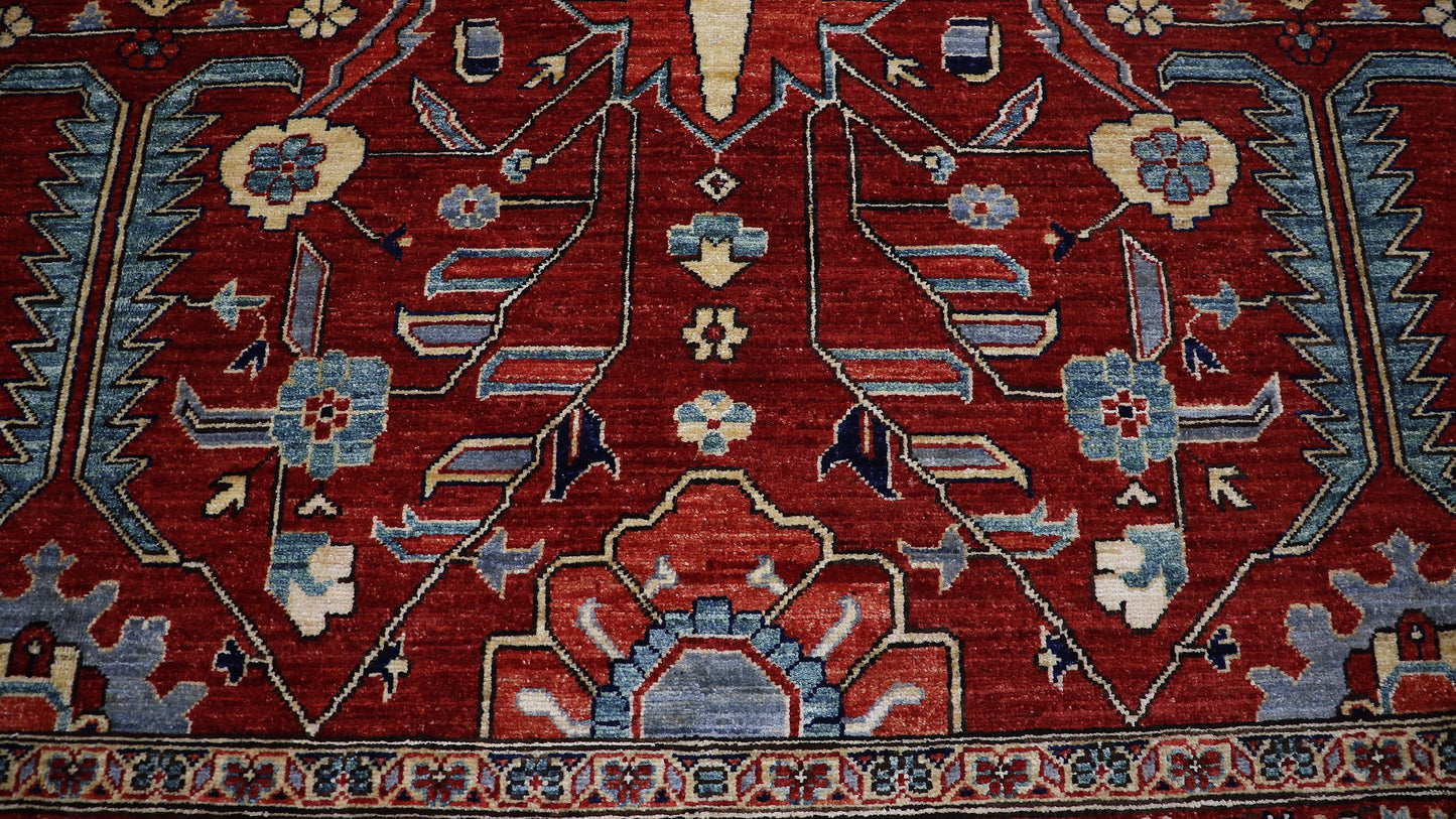 9x12 Ft Persian Serapi Large Area Rug, Red Hand Knotted Wool Traditional Rectangle Carpet, Living Room Rug, Bedroom Rug, Dining Table Rug