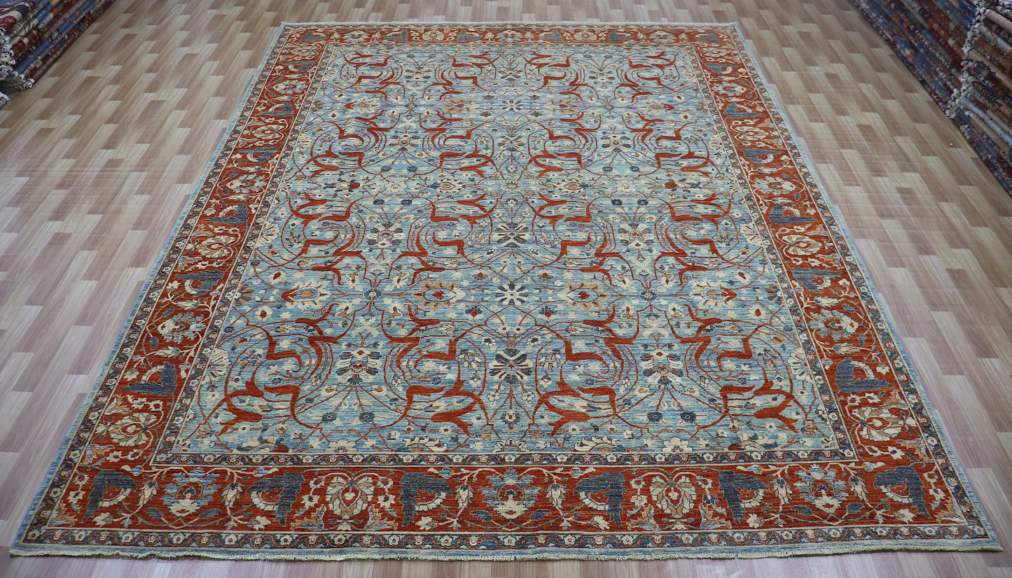 9x12 Ft Arabesque Bidjar Large Area Rug, Blue Persian High Quality Hand Knotted Wool Traditional Carpet, Rugs For Living Room, Bedroom Rug