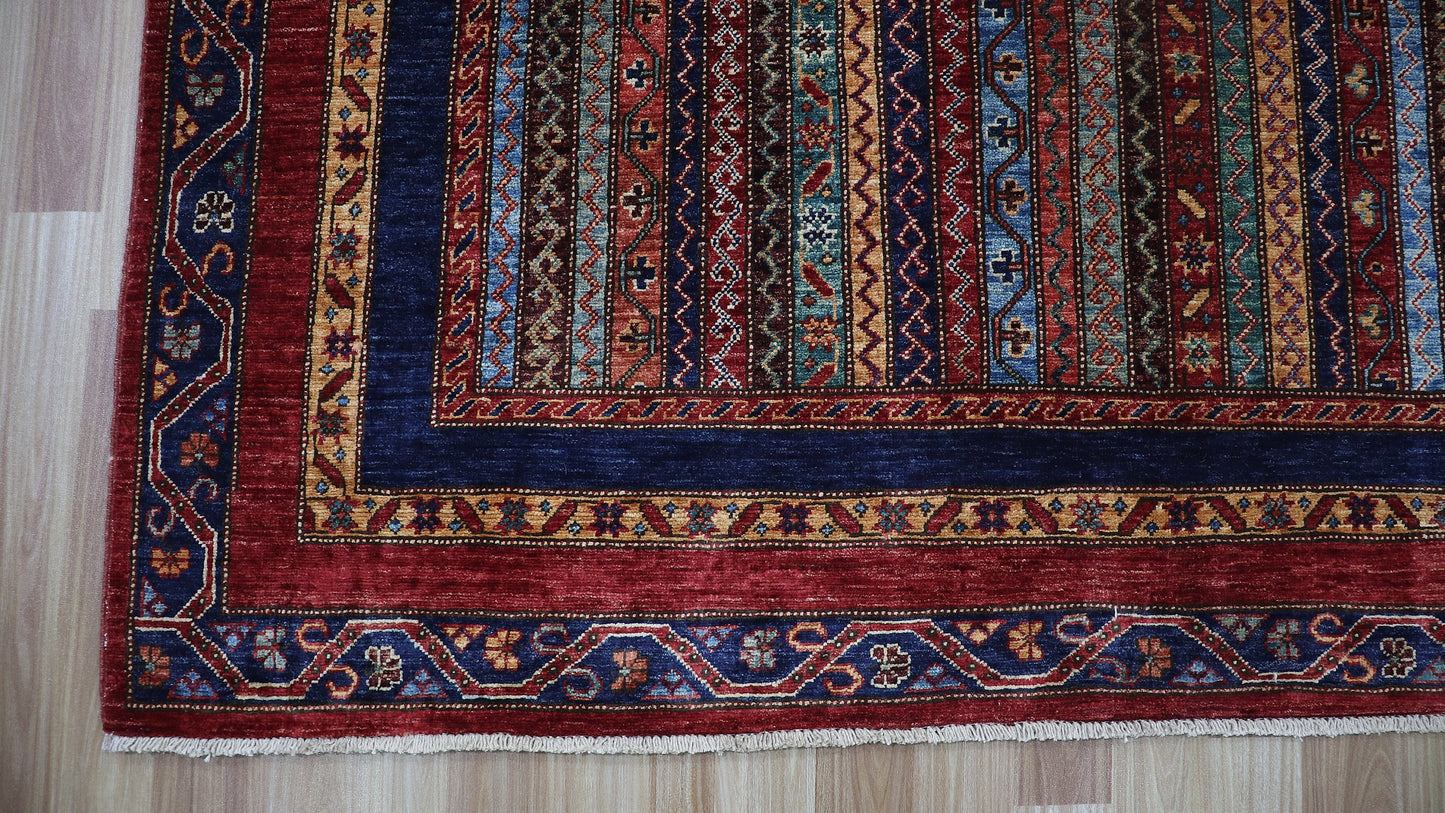 9x12 Ft Turkish Shawl Large Area Rug, Red Hand Knotted Wool Traditional Rectangle Carpet, Rug For Living Room, Bedroom Rug, Dining Table Rug