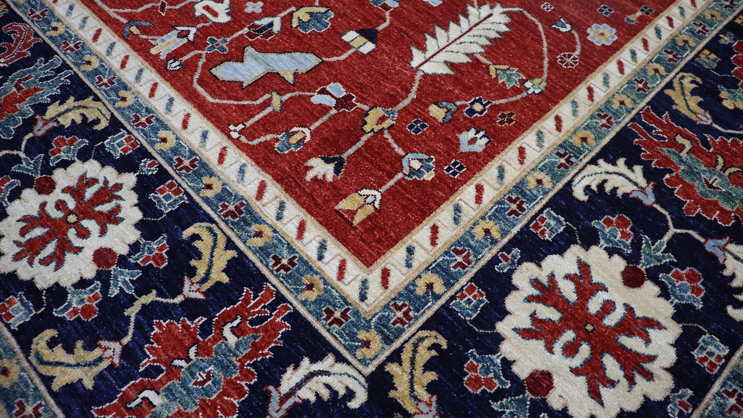 10x14 Ft Medallion Heriz Large Area Rug, Blue Persian Hand Knotted Wool Traditional Carpet, Living Room Rug, Bedroom Rug, Dining Table Rug