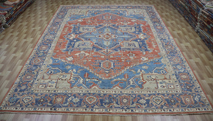 10x14 Ft Persian Style Heriz Large Area Rug, Hand Knotted Wool Medallion Rectangle Carpet, Living Room Rug, Bedroom Rug, Dining Table Rug