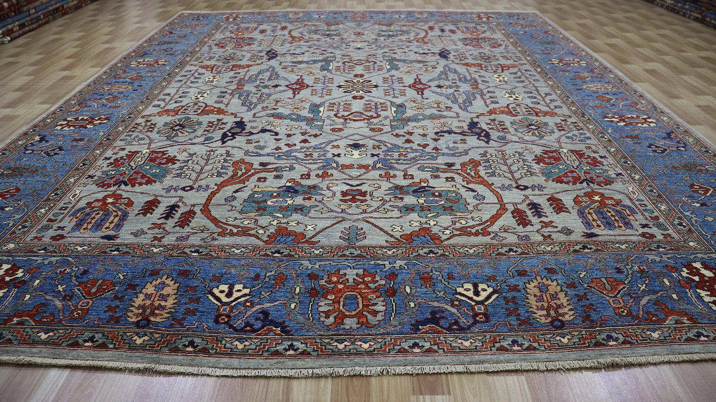 9x12 Ft Oriental Bidjar Area Rug, Gray Persian Hand Knotted Wool Traditional Rectangle Carpet, Rugs For Living Room, Bedroom, Dining Table