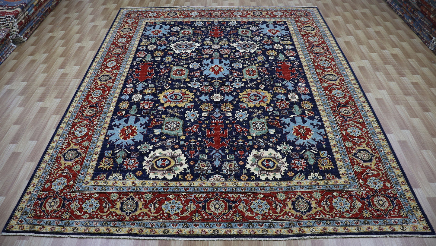 9x12 Ft Blue Bidjar Large Area Rug, Persian Hand Knotted Wool Traditional Rectangle Carpet, Living Room Rug, Bedroom Rug, Dining Table Rug