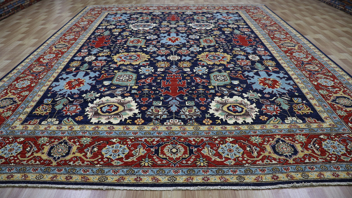 9x12 Ft Blue Bidjar Large Area Rug, Persian Hand Knotted Wool Traditional Rectangle Carpet, Living Room Rug, Bedroom Rug, Dining Table Rug