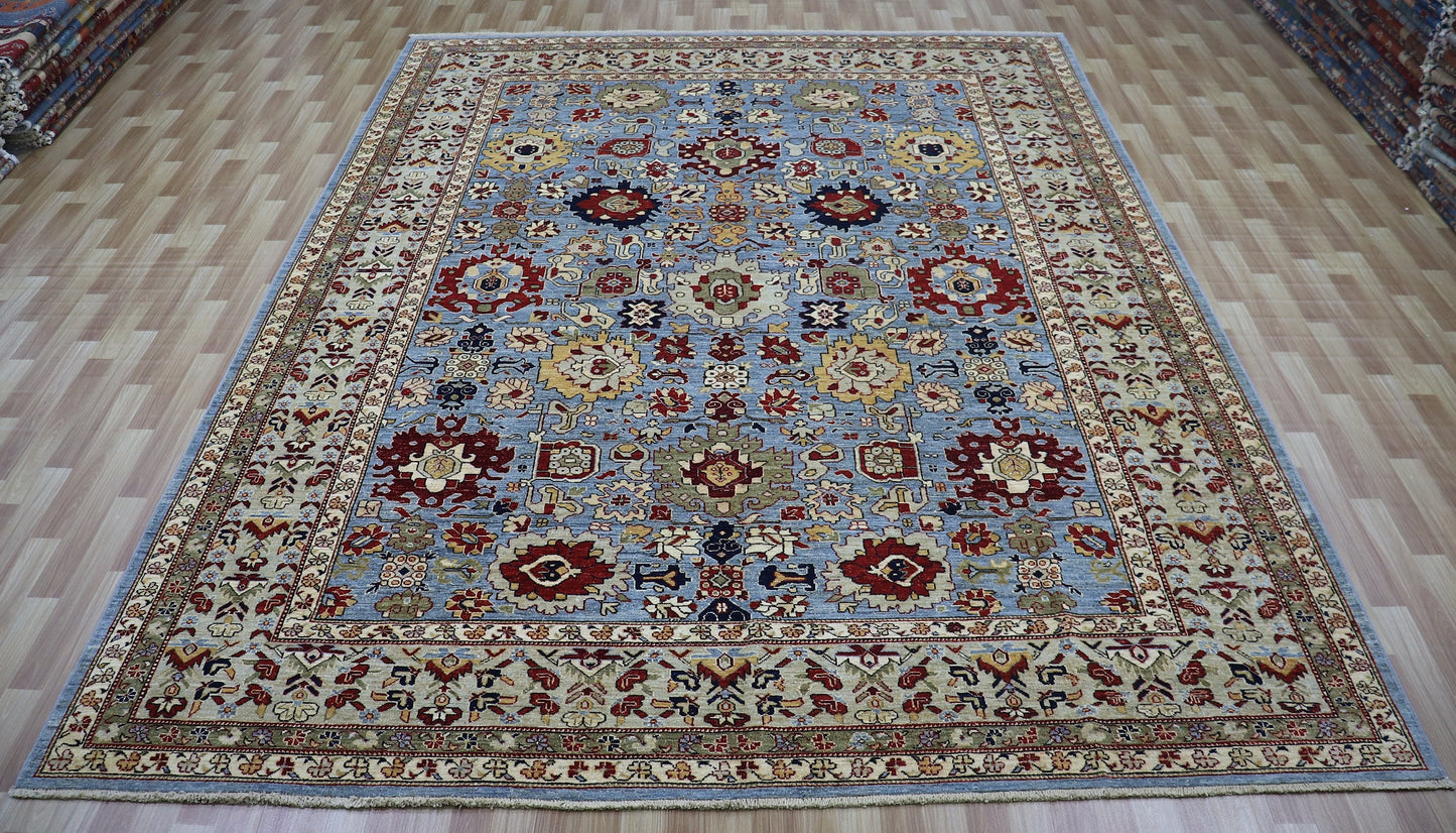 9x12 Ft Persian Style Bidjar Large Area Rug, Blue Hand Knotted Wool Traditional Carpet, Rugs For Living Room, Bedroom Rug, Dining Table Rug