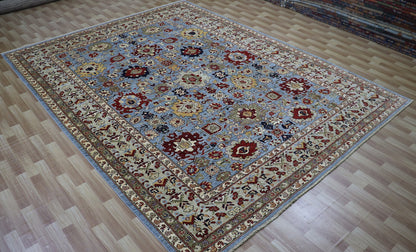 9x12 Ft Persian Style Bidjar Large Area Rug, Blue Hand Knotted Wool Traditional Carpet, Rugs For Living Room, Bedroom Rug, Dining Table Rug