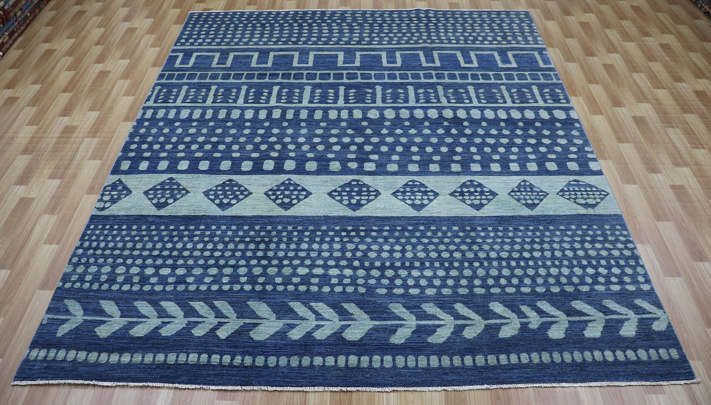 8x10 Ft Blue Gabbeh Area Rug, Afghan Hand Knotted Wool Traditional Rectangle Carpet, Rugs For Living Room, Bedroom Rug, Dining Table Rug