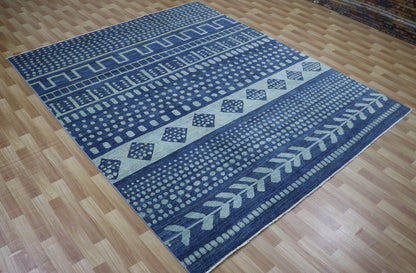 8x10 Ft Blue Gabbeh Area Rug, Afghan Hand Knotted Wool Traditional Rectangle Carpet, Rugs For Living Room, Bedroom Rug, Dining Table Rug