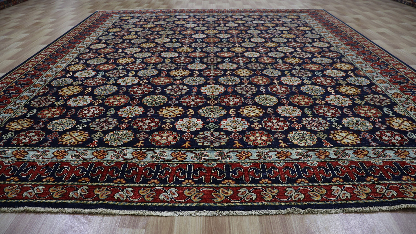 8x10 Ft Oriental Area Rug, Blue Afghan Hand Knotted Wool Traditional Rectangle Carpet, Rugs For Living Room, Bedroom Rug, Dining Table Rug