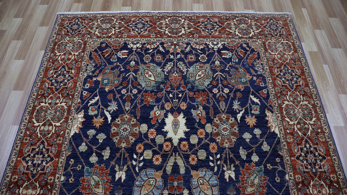 6x9 Ft Floral Bidjar Area Rug, Blue Afghan High Quality Hand Knotted Wool Rectangle Carpet, Living Room Rug, Bedroom Rug, Dining Table Rug