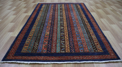 3x5 Ft Turkish Shawl Small Area Rug, Blue Afghan Hand Knotted Wool Traditional Rectangle Carpet, Rug For Entryway, Kitchen Rug, Bathroom Rug