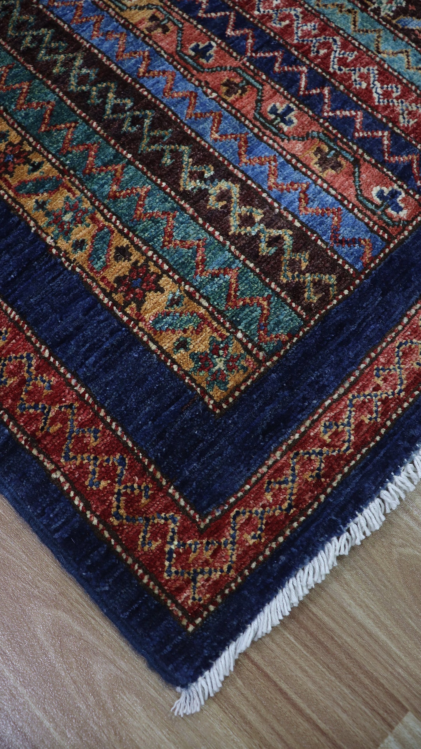 3x5 Ft Turkish Shawl Small Area Rug, Blue Afghan Hand Knotted Wool Traditional Rectangle Carpet, Rug For Entryway, Kitchen Rug, Bathroom Rug