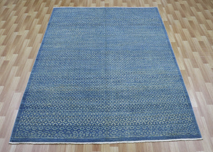 6x9 ft Abstract Gabbeh Area Rug, Blue Afghan Hand Knotted Wool Transitional Rectangle Carpet, Living Room Rug, Bedroom Rug, Dining Table Rug