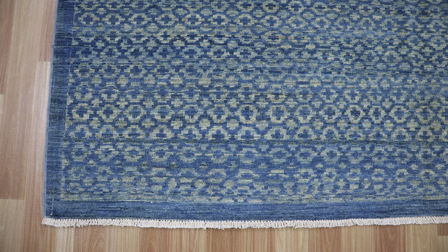 6x9 ft Abstract Gabbeh Area Rug, Blue Afghan Hand Knotted Wool Transitional Rectangle Carpet, Living Room Rug, Bedroom Rug, Dining Table Rug