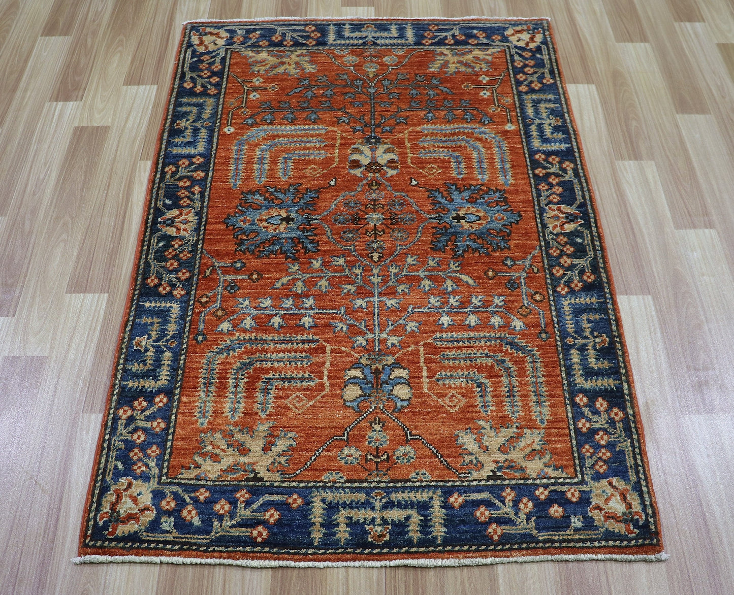 3x4 Ft Floral Small Area Rug, Red Blue Afghan Hand Knotted Wool Traditional Rectangle Carpet, Rugs For Entryway, Kitchen Rug, Bathroom Rug