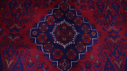 7x10 Ft Oriental Bokhara Area Rug, Red Afghan Hand Knotted Wool Traditional Rectangle Carpet, Living Room Rug, Bedroom Rug, Dining Table Rug