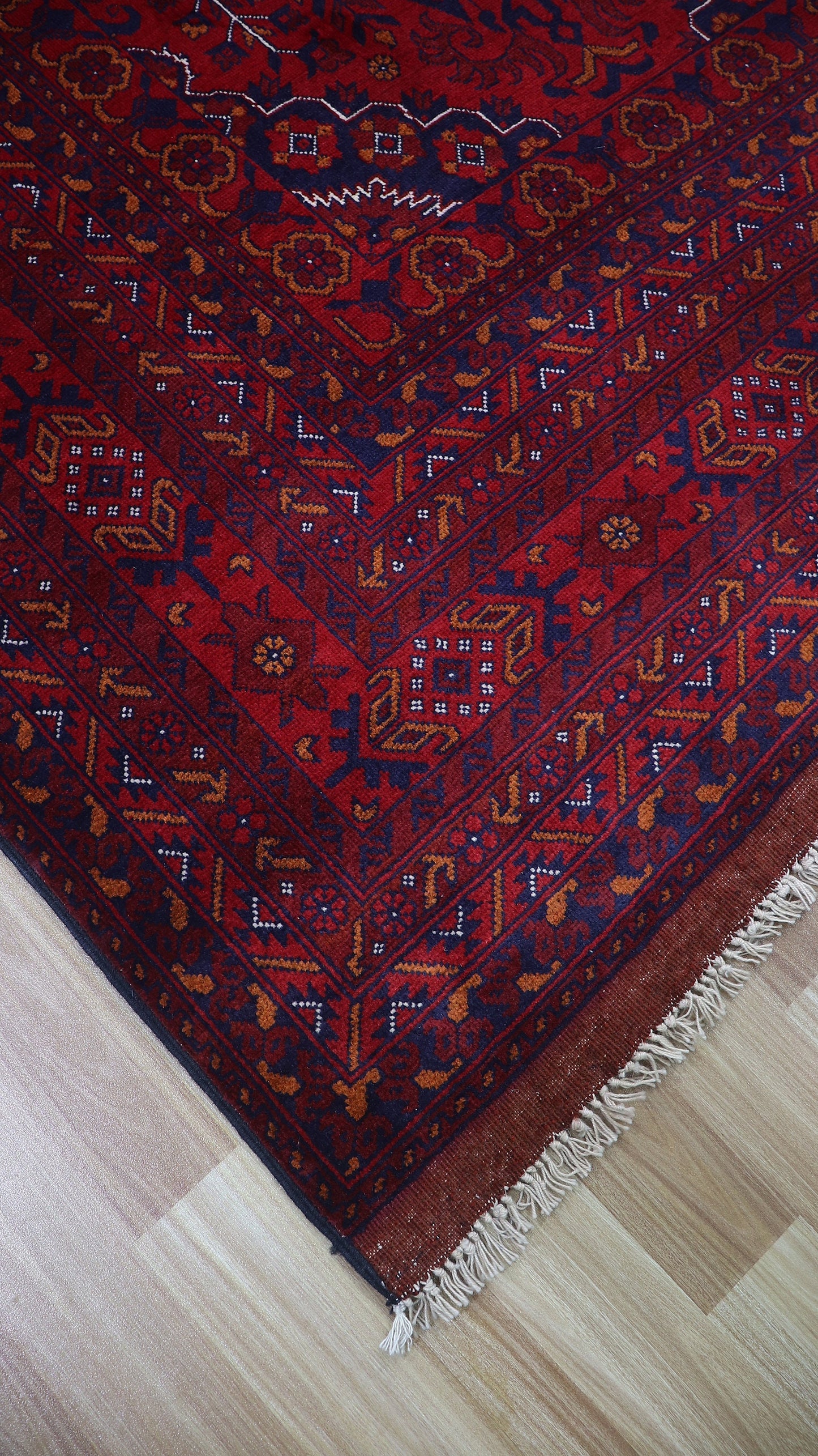 7x10 Ft Oriental Bokhara Area Rug, Red Afghan Hand Knotted Wool Traditional Rectangle Carpet, Living Room Rug, Bedroom Rug, Dining Table Rug