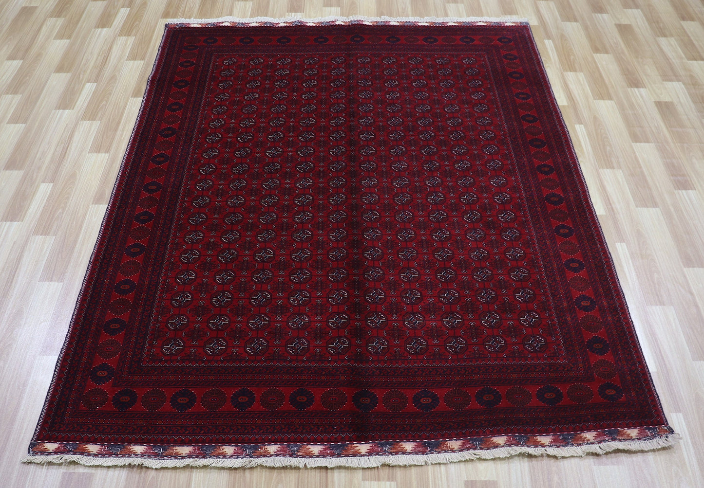 5x7 Ft Red Bokhara Area Rug, Afghan Hand Knotted Wool Traditional Rectangle Oriental Carpet, Living Room Rug, Bedroom Rug, Dining Table Rug