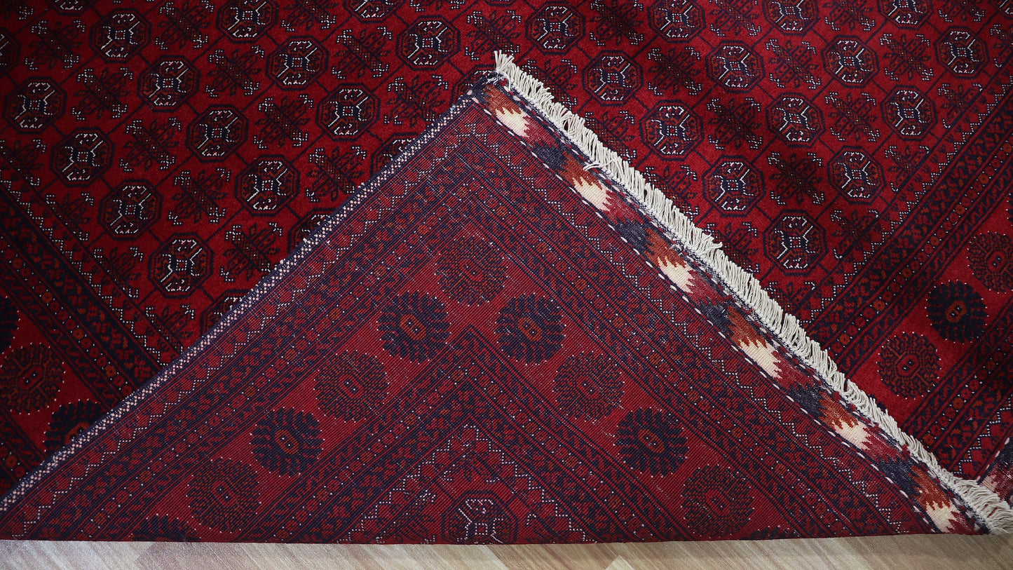 5x7 Ft Red Bokhara Area Rug, Afghan Hand Knotted Wool Traditional Rectangle Oriental Carpet, Living Room Rug, Bedroom Rug, Dining Table Rug