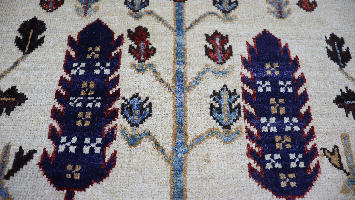 3x5 ft Tree Tribal Small Area Rug, Beige Afghan Hand Knotted Wool Traditional Rectangle Carpet, Rugs For Entryway, Kitchen Rug, Bathroom Rug