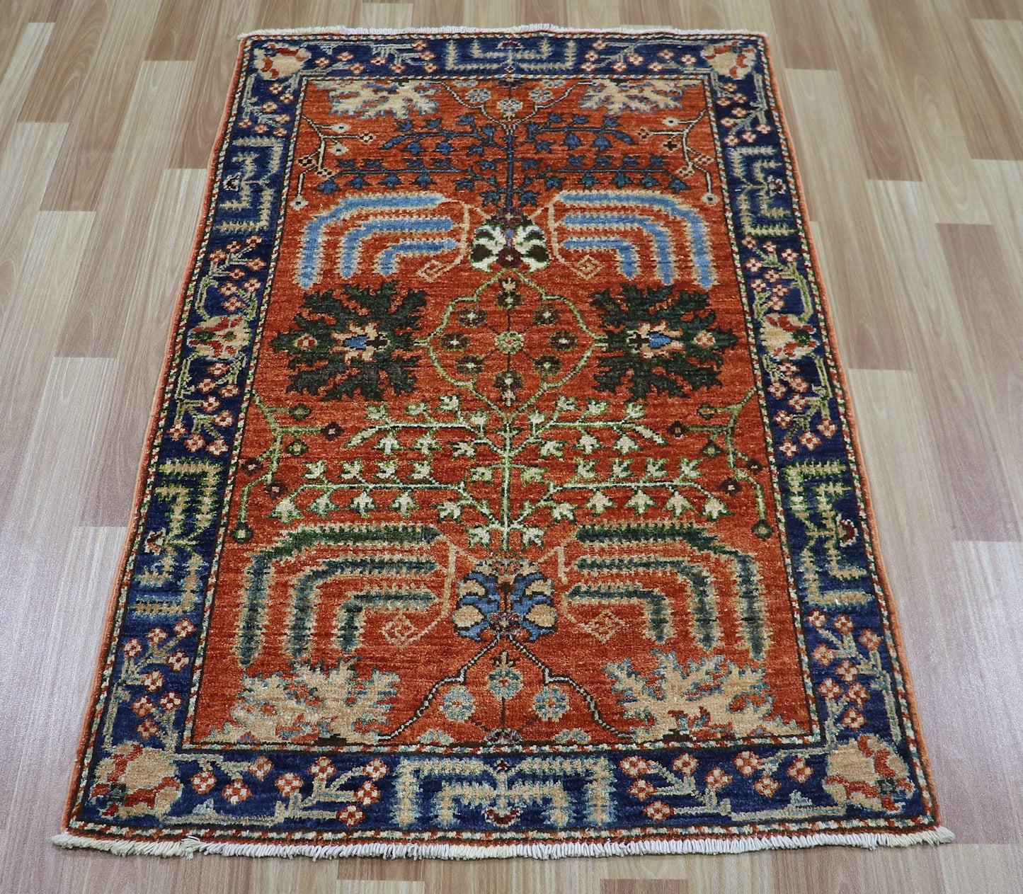 3x4 ft Tribal Small Area Rug, Red  Blue Afghan Hand Knotted Wool Traditional Rectangle Carpet, Rugs For Entryway, Kitchen Rug, Bathroom Rug