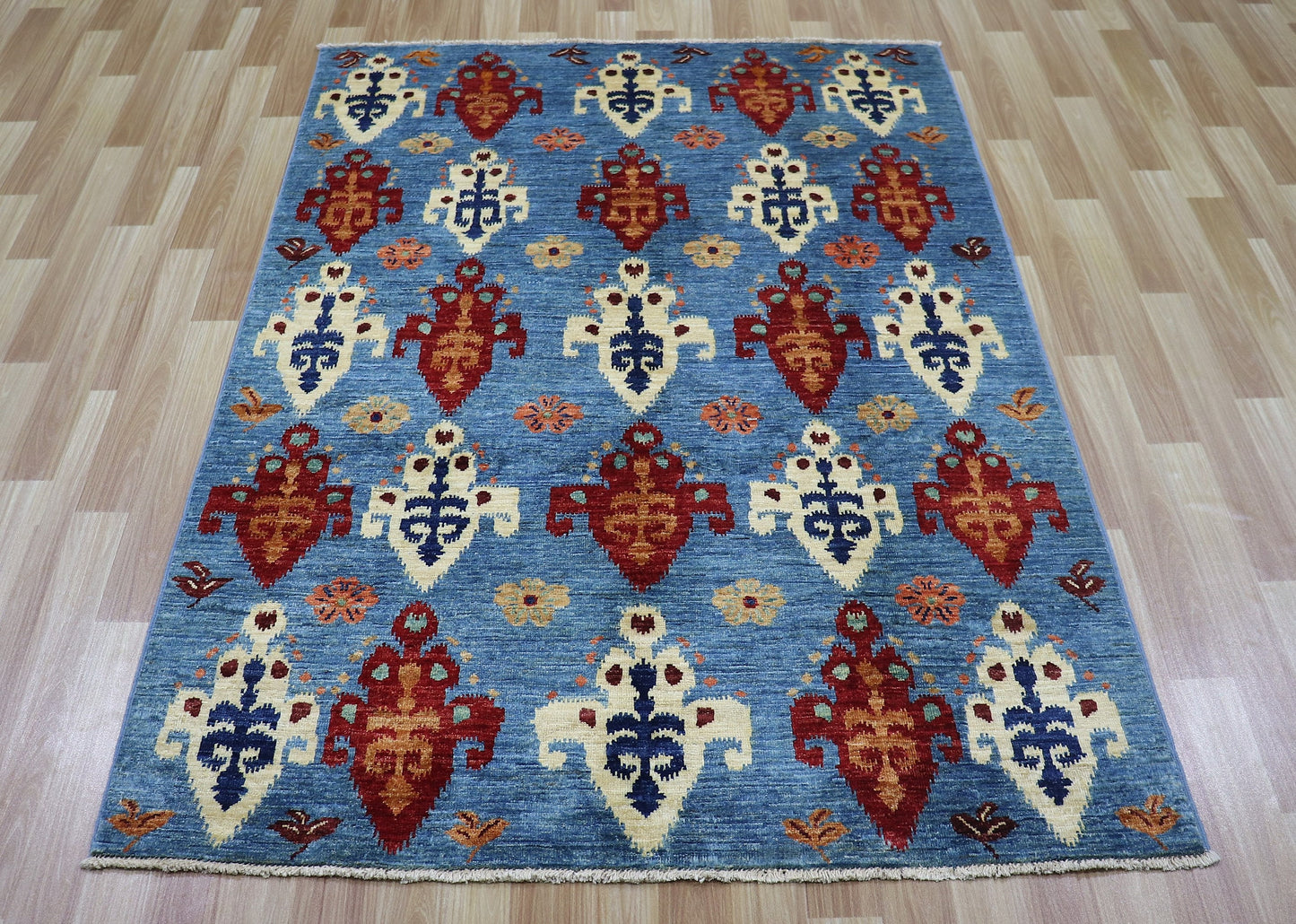 4x6 Ft Blue Oriental Area Rug, Afghan Hand Knotted Wool Traditional Rectangle Carpet, Living Room Rug, Bedroom Rug, Entryway Rug, Office Rug