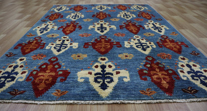 4x6 Ft Blue Oriental Area Rug, Afghan Hand Knotted Wool Traditional Rectangle Carpet, Living Room Rug, Bedroom Rug, Entryway Rug, Office Rug