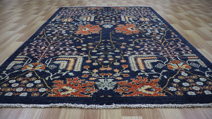 4x6 Ft Floral Area Rug, Blue Afghan Hand Knotted Wool Tribal Rectangle Carpet, Rugs For Entryway, Kitchen Rug, Bedroom Rug, Living Room Rug