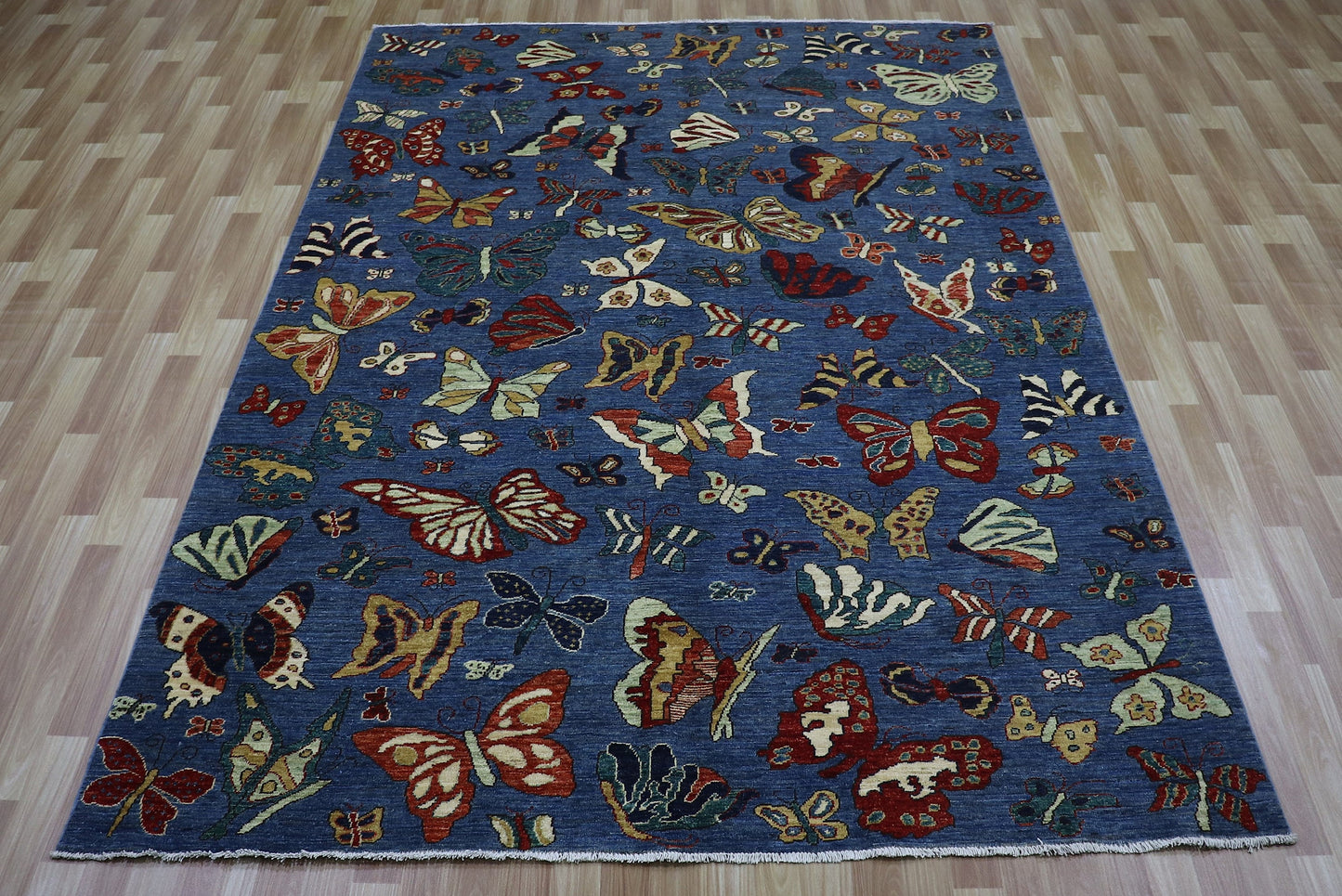 6x9 ft Butterfly Gabbeh Area Rug, Blue Afghan Hand Knotted Wool Tribal Rectangle Carpet, Rugs For Living Room, Bedroom Rug, Dining Table Rug