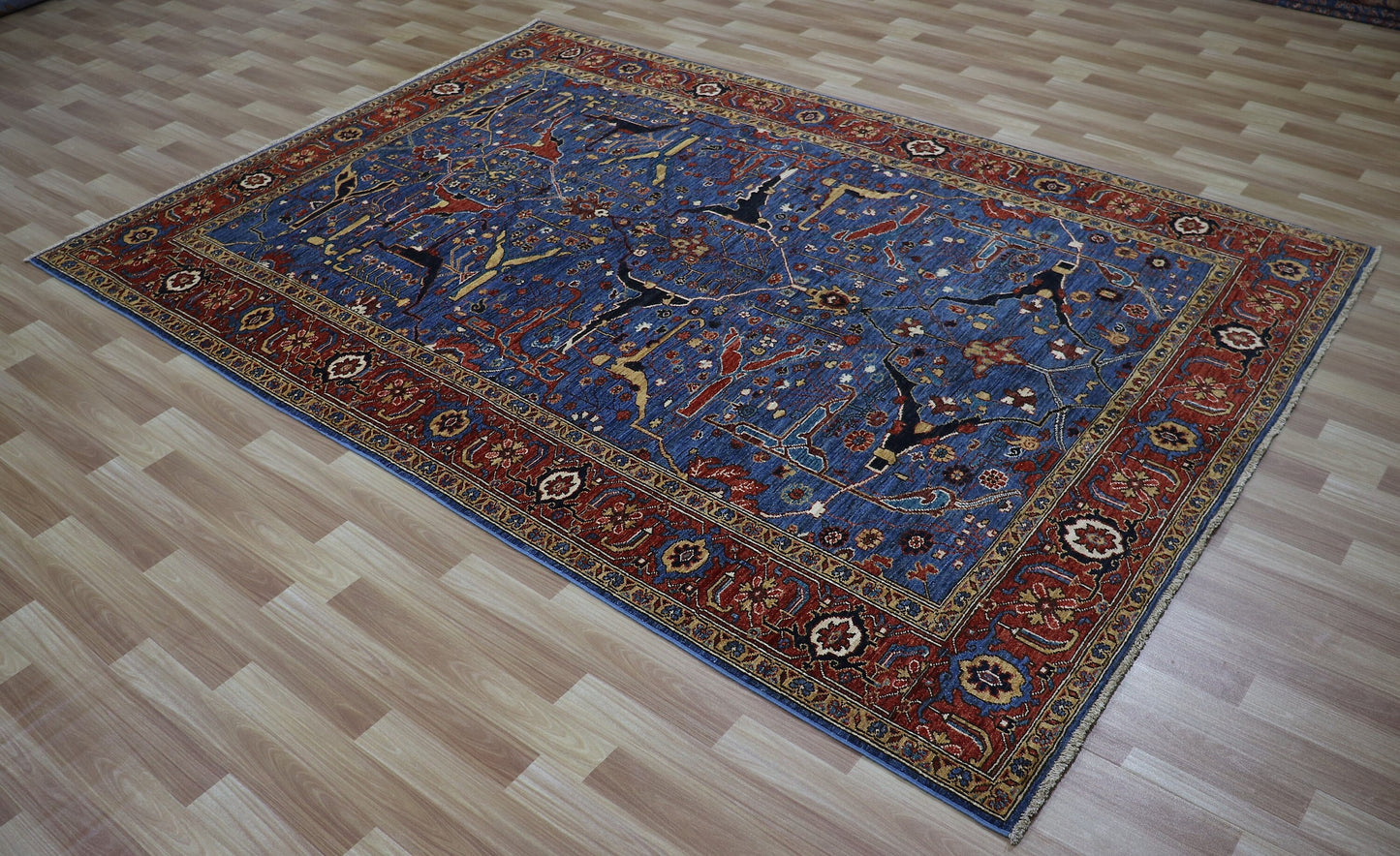 6x9 Ft Bidjar Arabesque Area Rug, Blue Afghan Hand Knotted Wool Traditional Rectangle Carpet, Living Room Rug, Bedroom Rug, Dining Table Rug