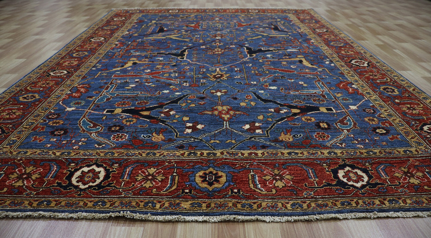 6x9 Ft Bidjar Arabesque Area Rug, Blue Afghan Hand Knotted Wool Traditional Rectangle Carpet, Living Room Rug, Bedroom Rug, Dining Table Rug