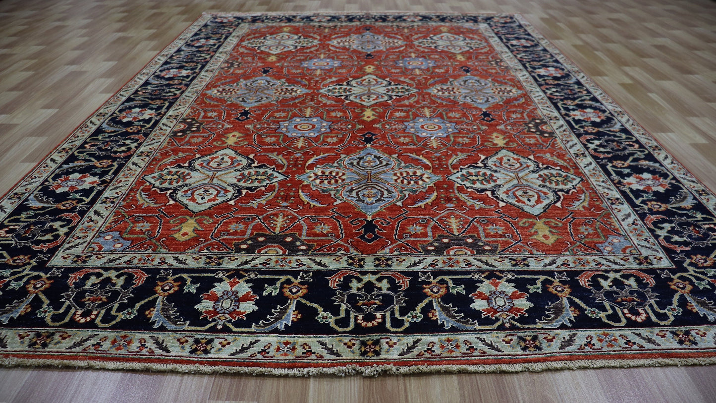 6x9 Ft Oriental Boho Area Rug, Red Afghan Hand Knotted Wool Traditional Rectangle Carpet, Rug For Living Room, Bedroom Rug, Dining Table Rug