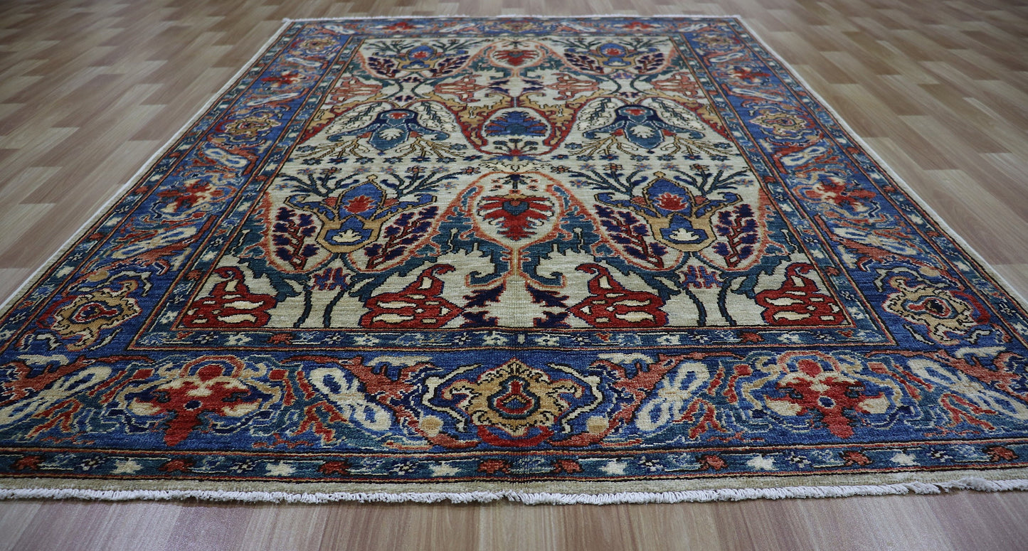 5x7 Ft Persian Style Bidjar Area Rug, Beige Hand Knotted Wool Traditional Rectangle Carpet, Rugs For Living Room, Bedroom Rug, Kitchen Rug