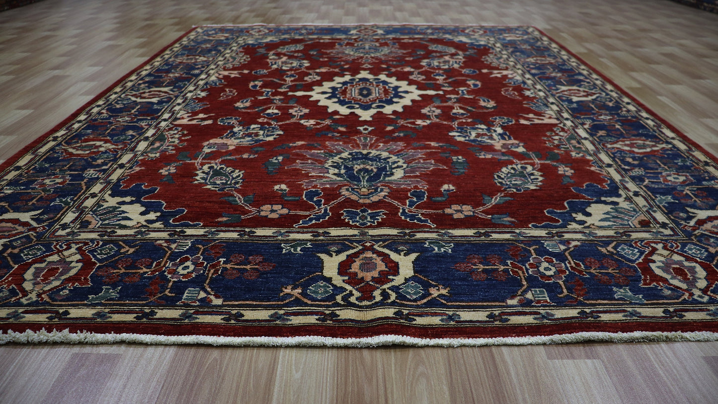 6x8 ft Oriental Area Rug, Red Blue Afghan Hand Knotted Wool Traditional Rectangle Carpet, Rug For Living Room, Bedroom Rug, Dining Table Rug