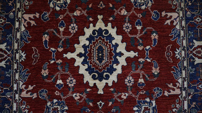 6x8 ft Oriental Area Rug, Red Blue Afghan Hand Knotted Wool Traditional Rectangle Carpet, Rug For Living Room, Bedroom Rug, Dining Table Rug