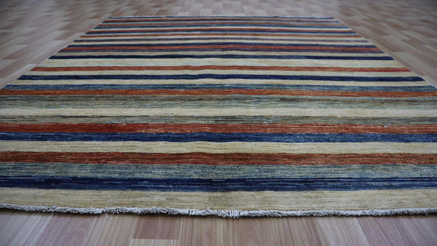 5x6 ft Striped Gabbeh Area Rug, Afghan Hand Knotted Plush Wool Transitional Rectangle Carpet, Rugs For Living Room, Bedroom Rug, Kitchen Rug