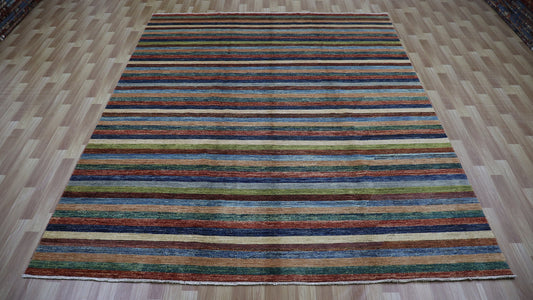 8x10 ft Striped Gabbeh Area Rug, Afghan Hand Knotted Wool Transitional Rectangle Carpet, Rugs For Living Room, Bedroom Rug, Dining Table Rug