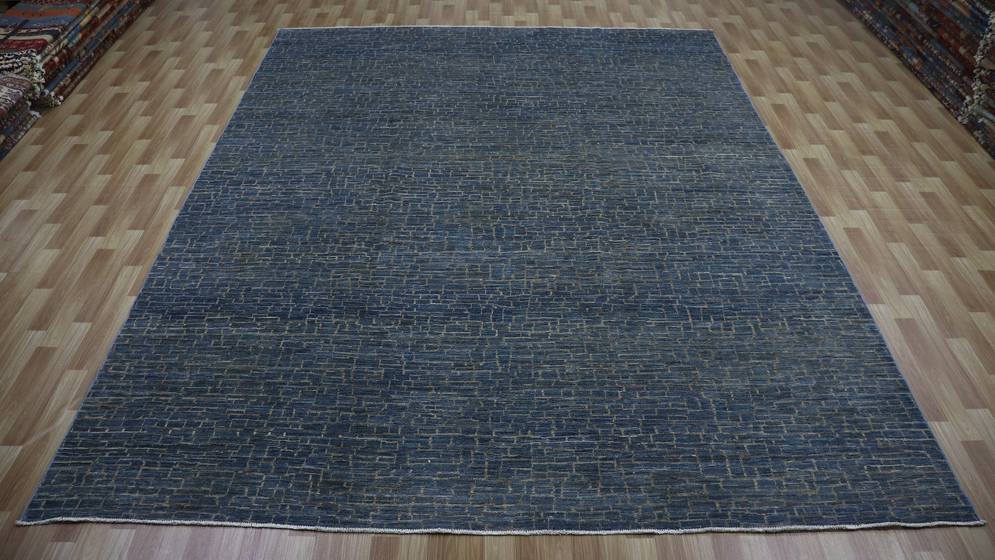 9x10 ft Abstract Gabbeh Large Area Rug, Blue Afghan Hand Knotted Wool Transitional Rectangle Area Carpet, Rugs For Living Room, Bedroom Rug