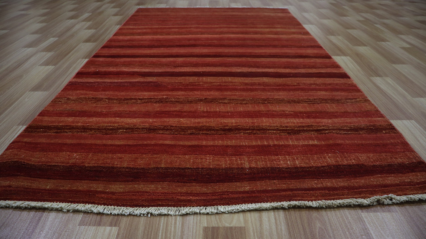 3x6 Ft Striped Gabbeh Small Area Rug, Red Afghan Hand Knotted Wool Traditional Rectangle Carpet, Rug For Entryway, Kitchen Rug, Bathroom Rug