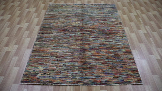 5x6 ft Abstract Gabbeh Area Rug, Multicolor Afghan Hand Knotted Veg Dyes Wool Transitional Rectangle Carpet, Living Room Rug, Bedroom Rug