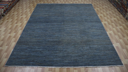 9x12 Ft Blue Solid Large Area Rug, Afghan Hand Knotted Wool Transitional Rectangle Carpet, Living Room Rug, Bedroom Rug, Dining Table Rug