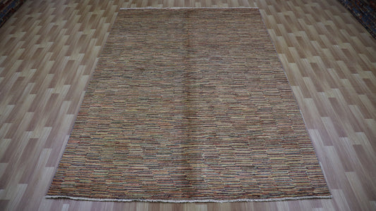 7x10 ft Gabbeh Area Rug, Beige Afghan Hand Knotted Wool Transitional Rectangle Carpet, Rugs For Living Room, Bedroom Rug, Dining Table Rug