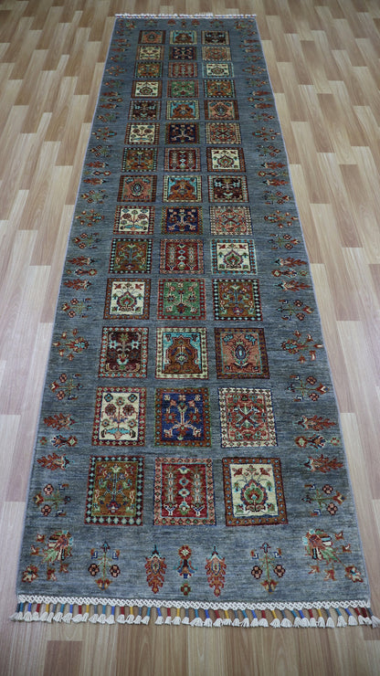 10 Ft Oriental Gabbeh Runner Rug, Afghan Hand Knotted Wool Traditional Rectangle Carpet, Entryway Rug, Hallway Rug, Kitchen Rug, Foyer Rug